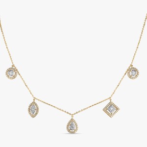 Collar con Colgante de Diamantes Cultivados en Laboratorio de Corte Redondo y Múltiples Formas, 17 Pulgadas, Estilo Clásico de Lujo, Oro Sólido de 14K y 18K - Product Image 1