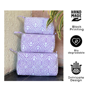 Luxury Indian Artisanal Sustainable Cotton Cosmetic Bag Set Hand Block Printed Quilted Travel Organizer With Waterproof Durable - Product Image 1