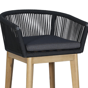 Sillas Altas con Barra de Cuerda y Estructura de Madera de Teca, Diseño Minimalista para Comedor y Decoración de Muebles de Bar en el Hogar - Product Image 5
