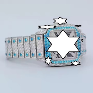 New Design Handmade Luxury Stainless Steel <b>Mechanical</b> Square Case Push Button Clasp Blue Moissanite <b>Watch</b> - Product Image 2
