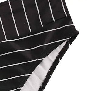 Ensemble de bikini rayé pour femme, maillot de bain deux pièces taille haute, haut croisé à nouer avec bordure contrastante, en Spandex et Nylon - Product Image 5
