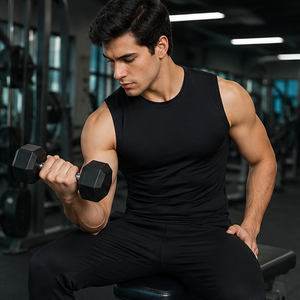AULTRA ONE ENTERPRISES <b>Men's</b> <b>Black</b> O-Neck Sleeveless <b>Tank</b> <b>Top</b> 100% Cotton 3D Pattern Solid Color Knitted Casual Breathable - Product Image 4