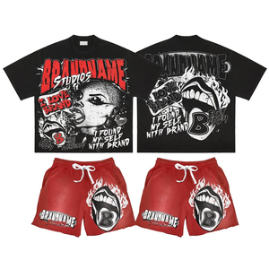 Custom Summer 2 Piece Acid Wash Cotton T-shirts Sweat <b>Shorts</b> Tracksuit <b>Patch</b> Embroidery Boxy t Shirt and <b>Short</b> Set <b>Men</b> - Product Image 1