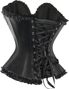 Corset Bustier Gainant en Cuir Véritable pour Femme, Sans Bretelles, à Crochets et Œillets, avec Volants, pour Affiner la Taille - Product Image 6