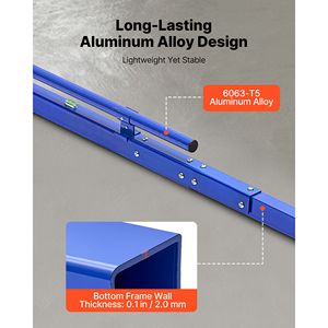 Planche à béton manuelle en alliage d'aluminium de 96 pouces avec niveau à bulle intégré, finition peinture poudrée bleue, légère - Product Image 4