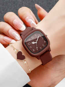 Montre en silicone pour femmes, avec cadran carré et montre-bracelet à Quartz élégante, 2 pièces/ensemble, B915 - Product Image 2