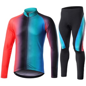 Ensemble maillot et short de cyclisme pour homme, manches longues, dégradé de couleurs, kit de vélo en Spandex et Polyester, impression par sublimation, tenue d'équipe pour adulte - Product Image 3