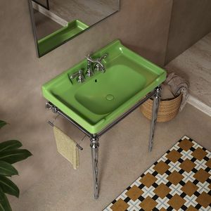 Lavabo da Bagno VICI in Ceramica Verde da 28 Pollici, Montaggio a Parete, 3 Fori Pre-Forati per Rubinetto, Rubinetto Indipendente in Acciaio Inox - Product Image 2