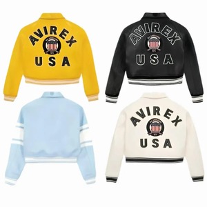 Avirex Style Cropped Varsity Jacket Women's Retro Leather Patch <b>Coat</b> - Product Image 3