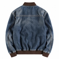 Blouson en jean pour homme, style racer, à capuche, fermeture éclair, doublure unie, décontracté, hiver, sportif, délavé, coupe droite, logo tissé sur le devant, tissu tissé