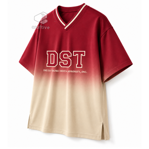 เดลต้า |   ซิกมา | เสื้อยืดโอเวอร์ไซส์สำหรับผู้หญิง Theta Sorority สีแดงครีม ทรงหลวมสบาย คอวี ลายกราฟิกแบบกรีกสำหรับกลุ่มพี่น้อง - Product Image 2