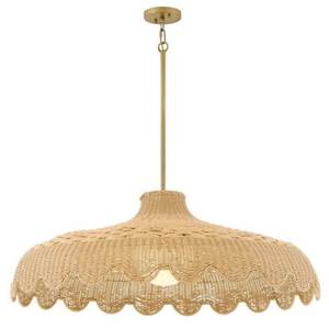 Lustre suspendu en rotin tressé de qualité commerciale haut de gamme, abat-jour festonné, luminaire durable pour restaurant - Product Image 1