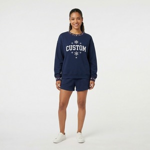 <b>Women</b> Christmas Embroidered Sweatshirt and <b>Shorts</b> Two Piece Set with Festive Collar and Cuff Patterns Crewneck <b>Long</b> Sleeve - Product Image 2