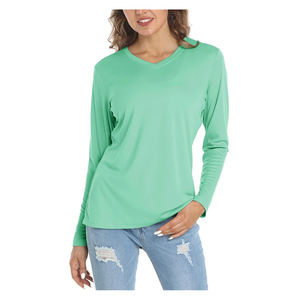 Nueva Camiseta de Franela Ecológica Antiarrugas con Cuello en V y Mangas Largas, Estampado por Transferencia Térmica, Estilo Europeo, Color Sólido, Casual de Otoño - Product Image 4