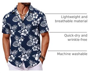 Chemises de plage populaires pour hommes, été, logo personnalisé, imprimé hawaïen, décontractées, respirantes, manches courtes, boutonnées, vêtements de vacances, grandes tailles - Product Image 2