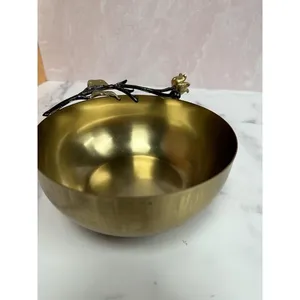 Handmade <b>Metal</b> <b>Bowl</b> Round Decorative Dish Bohemian Style Plant Pattern Polished Surface Artisan Crafted Serving <b>Bowl</b> - Product Image 3
