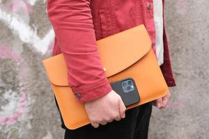 Carpeta de documentos A4 de cuero genuino, funda delgada para portátil, gran capacidad, ligera, 14 pulgadas, soporte para MacBook, producto de archivo - Product Image 6