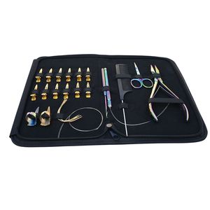 Kit d'outils de pose d'extensions capillaires en gros, comprenant des pinces à micro-perles plates, un crochet de tirage de cheveux, des mini-ciseaux et un outil de séparation des mèches - Product Image 1