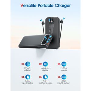 Power Bank Portatile da 12000mAh con Ricarica Rapida 22.5W, Cavi Integrati e Batteria Esterna Compatibile con Vari Dispositivi - Product Image 3