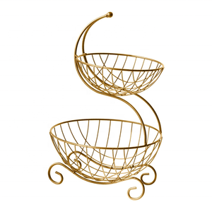 Panier en métal doré à double bol pour placer les fruits et légumes dans les maisons et les cuisines Personnalisable - Product Image 1