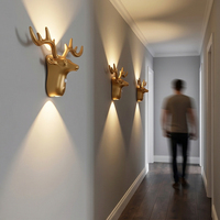 Applique murale LED tête de cerf dorée avec détecteur de mouvement, éclairage haut/bas, lampe décorative d'intérieur pour salon, couloir, entrée, escalier