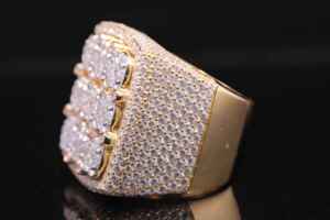 Anillo de Diamantes Plateado en Plata 925 para Hombre, Corte Brillante Redondo, Estilo Hiphop, Joyería para Fiesta - Product Image 1