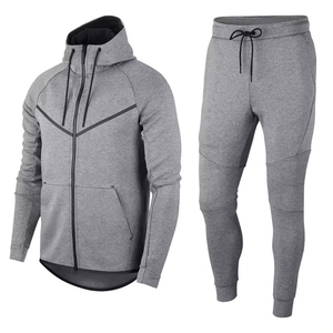 Chándal Gris con Capucha para Hombre, Cierre Completo, Transpirable, de Spandex y Poliéster, Deportivo, Color Sólido, para Otoño, Invierno y Primavera - Product Image 1