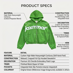เสื้อแจ็คเก็ตคอร์ดูรอยยูนิเซ็กซ์ขายส่ง ผ้าฝ้าย 100% สไตล์ Y2K สตรีทแวร์ ฮู้ดดี้ครอป ดีไซน์ริบบิ้น รับผลิตโลโก้ตามสั่ง แบบ OEM สำหรับใส่ลำลอง - Product Image 6