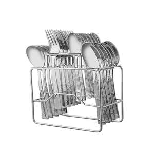 Impressa Hammered 24 PCS Juego de cubiertos de acero inoxidable con soporte Juegos de vajilla Premium - Product Image 2