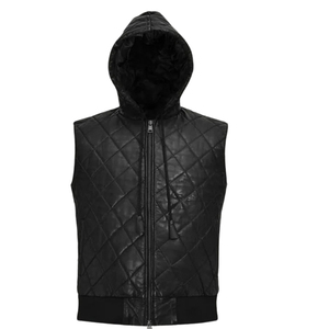 Chaleco acolchado negro con capucha para hombre, sin mangas, con cremallera, para invierno, informal. - Product Image 1