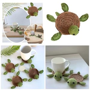 Adorable Handwoven Sea Turtle Coaster <b>Set</b> Unique Crochet Table Mats for Living Room Coffee Table and Office <b>Desk</b> Decoration - Product Image 4
