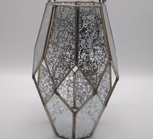 Diamond Shape Mercury Glass <b>Lantern</b> With <b>Gold</b> Frame For Home Decoration - Product Image 6
