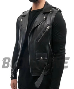 Veste moto en cuir PU noir pour homme, col rabattu, fermeture éclair, coupe ajustée, pour l'automne - Product Image 5