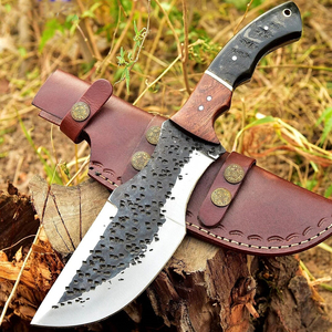 Ensemble de couteaux de survie en acier au carbone pour l'extérieur avec manche en bois et étui en cuir, bord lisse, design durable - Product Image 1