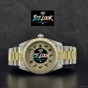 Montre mécanique Ice Look bicolore avec bracelet en cristal et affichage de la date, style bijou - Product Image 5