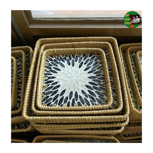 Plateau en rotin avec incrustation de nacre, fait main, décoratif, pour la maison, la cuisine, la salle à manger, décoration intérieure, fournisseur en gros - Product Image 1