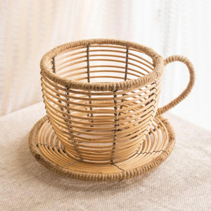 Best Selling Wholesale Natural Rattan <b>Wicker</b> Cup & Saucer Planter <b>Basket</b> for Table and Home Decor Flower Pot From Vietnam - Product Image 4