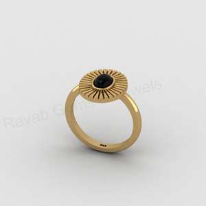 Bague en or 18 carats et argent 925 avec pierre précieuse onyx noir ovale 5x7mm, design symbole soleil Cléopâtre, sertie clos, bijoux fins pour femmes - Product Image 2