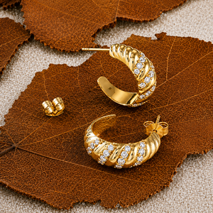 14K <b>Solid</b> <b>Gold</b> IGI Certified Spiral Hoop Earrings Featuring 0.80CT Lab-Grown Diamonds Modern Spiral <b>Huggie</b> Design - Product Image 1