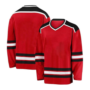 Maillot de hockey sur glace unisexe personnalisé rouge, col en V, impression sublimée, évacuation de l'humidité, respirant, anti-UV, manches longues, polyester, nom de l'équipe - Product Image 2