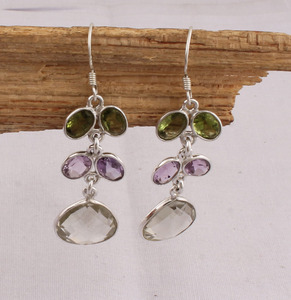 925 Sterling <b>Silver</b> Multi-Gemstone <b>Earrings</b> Handmade Mixed Natural Stone Jewelry Colorful <b>Dangle</b> Drop <b>Earrings</b> Wholesale - Product Image 6