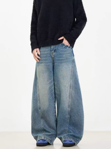 <b>Men's</b> Wide Leg Jeans Stonewashed Light Blue Denim Pants Casual <b>Baggy</b> Cotton <b>Trousers</b> - Product Image 3