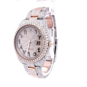 Montre mécanique unisexe en acier inoxydable avec cadran en cristal saphir, incrustée de diamants Moissanite, style Hip Hop Sport, avec alarme - Product Image 1
