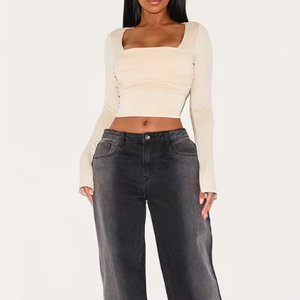 Blusa Corta Casual Ajustada para Mujer, Cuello Cuadrado, Manga Larga, Diseño Transpirable para Primavera, Verano, Otoño e Invierno, ODM - Product Image 3