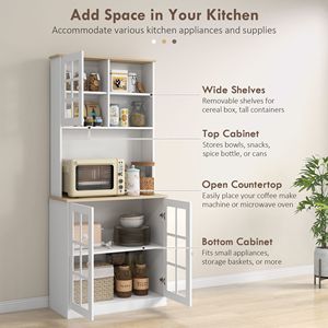 Mobile dispensa da cucina autoportante da 72 pollici con ante in vetro e ripiani regolabili, credenza con piano d'appoggio per stoccaggio - Product Image 6