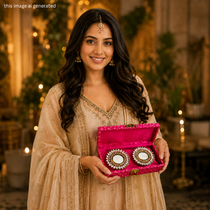 Kundan Stone <b>Work</b> Tealight Holder Set of 2 with <b>Gift</b> Box for Diwali Wedding Favors Kirtan <b>Gifts</b> and <b>Home</b> Decor - Product Image 6