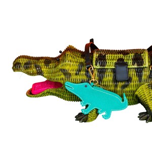 Handmade Crocodile Shaped Rattan <b>Bag</b> Plant Fiber <b>Wicker</b> Crossbody Animal Storage <b>Bag</b> Green With Pink Tongue - Product Image 5