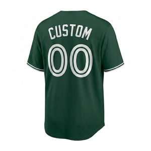 Wholesale Men's Custom green Baseball Teamwear jersey short sleeve v neck Button Up Breathable <b>Athletic</b> fit Sports Wear OEM - Product Image 2