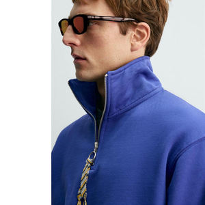 Pull-over décontracté en molleton 100 % coton bleu roi uni pour homme, col montant, fermeture éclair quart de tour, vente en gros sur mesure - Product Image 3