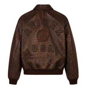 2026 Trending <b>Men's</b> Vintage <b>Brown</b> Croc Embossed <b>Leather</b> Bomber <b>Jacket</b> <b>Men</b> Oversized Embroidered Streetwear Custom Logo OEM ODM - Product Image 2